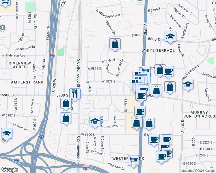 map of restaurants, bars, coffee shops, grocery stores, and more near 5888 Sam Oliver Drive in Salt Lake City