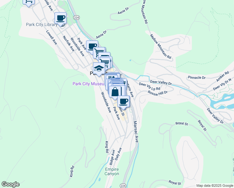 map of restaurants, bars, coffee shops, grocery stores, and more near 424 Main Street in Park City