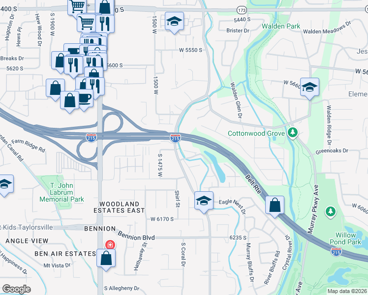 map of restaurants, bars, coffee shops, grocery stores, and more near 1294 Glengyle Ct in Salt Lake City