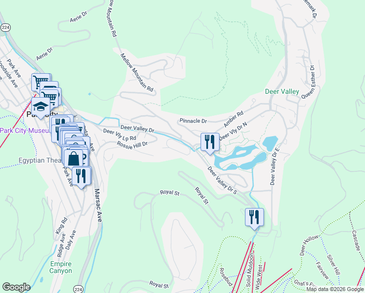 map of restaurants, bars, coffee shops, grocery stores, and more near 1130 Stonebridge Circle in Park City