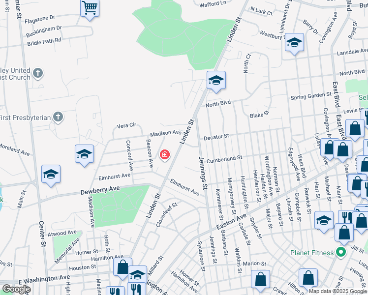 map of restaurants, bars, coffee shops, grocery stores, and more near 704 Decatur Street in Bethlehem