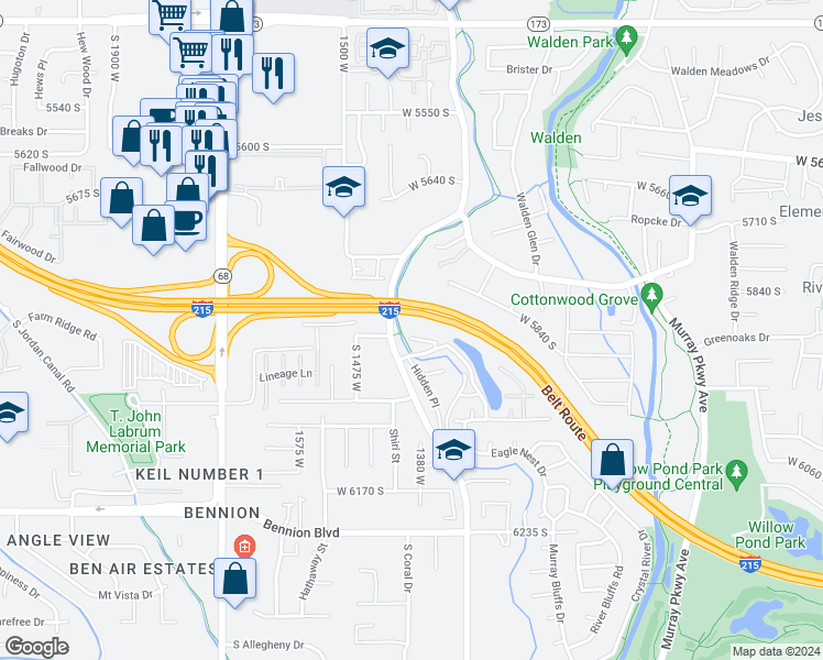 map of restaurants, bars, coffee shops, grocery stores, and more near 1292 Glengyle Court in Taylorsville
