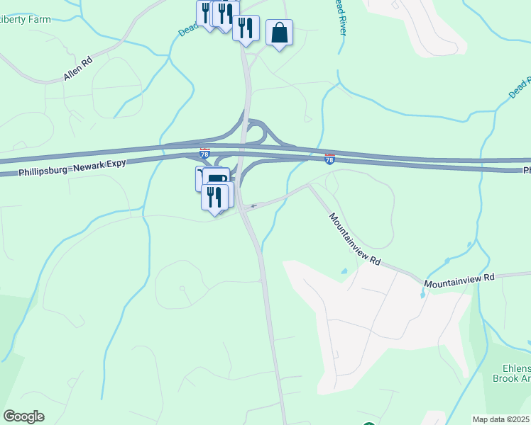 map of restaurants, bars, coffee shops, grocery stores, and more near 154 Liberty Corner Road in Warren