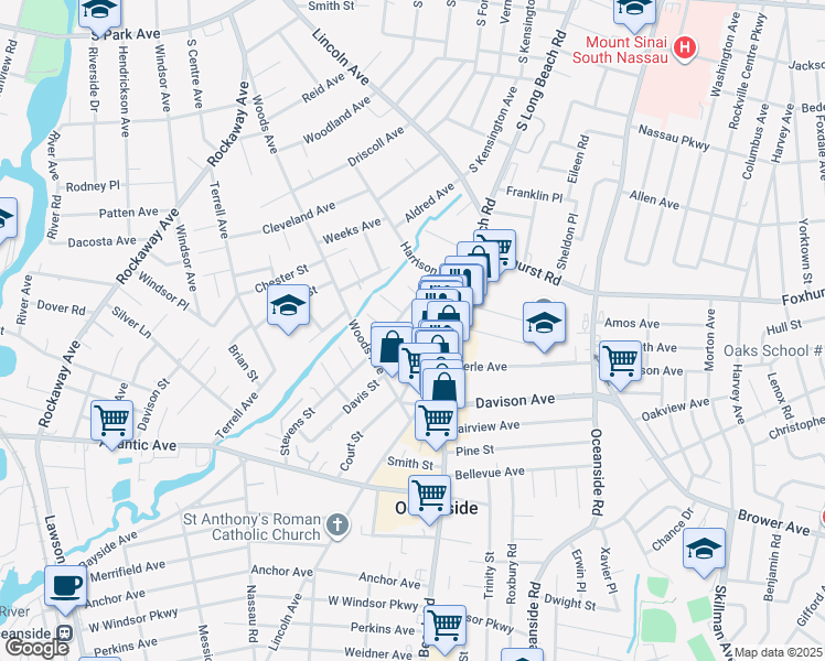 map of restaurants, bars, coffee shops, grocery stores, and more near 2816 Davis Street in Oceanside