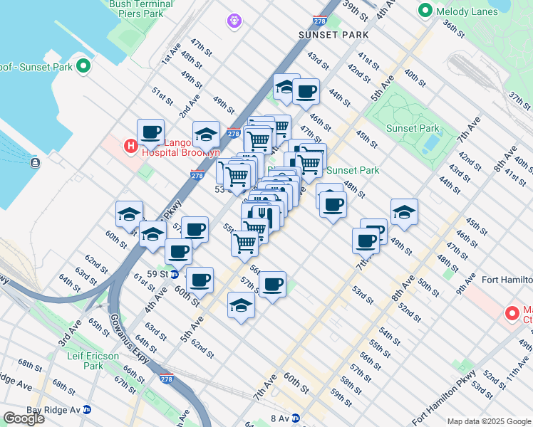 map of restaurants, bars, coffee shops, grocery stores, and more near 465 53rd Street in Brooklyn