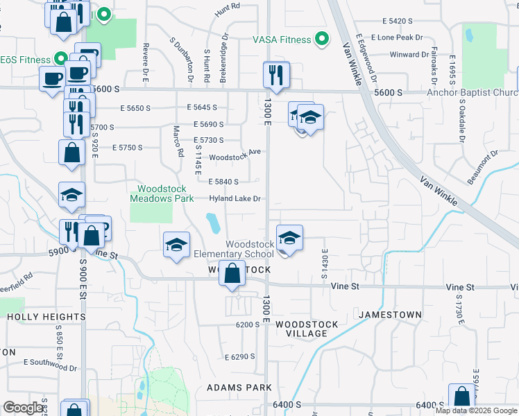 map of restaurants, bars, coffee shops, grocery stores, and more near 1275 Lillie Circle in Murray