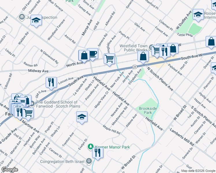 map of restaurants, bars, coffee shops, grocery stores, and more near 1089 Hetfield Avenue in Scotch Plains