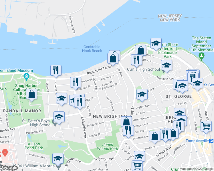 map of restaurants, bars, coffee shops, grocery stores, and more near 32 Eadie Place in Staten Island