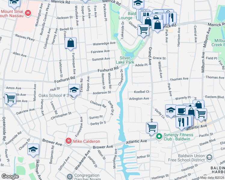 map of restaurants, bars, coffee shops, grocery stores, and more near 2745 Winona Rd in Baldwin