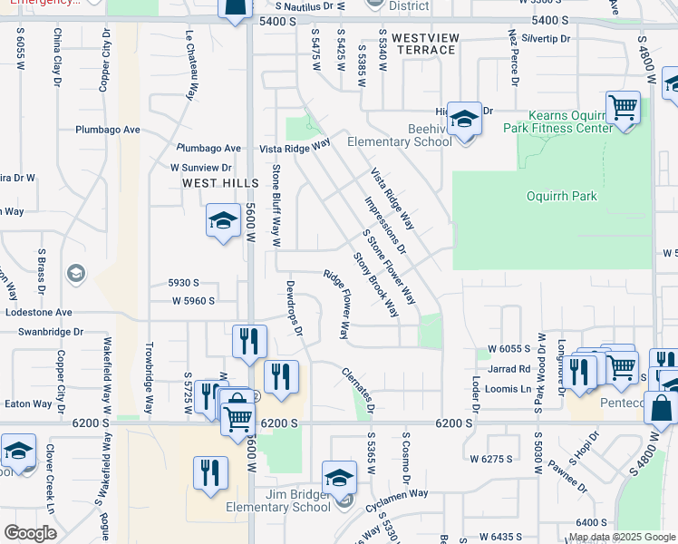 map of restaurants, bars, coffee shops, grocery stores, and more near 5432 Ridge Flower Way in Kearns