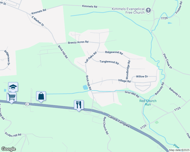 map of restaurants, bars, coffee shops, grocery stores, and more near 204 Village Road in Orwigsburg