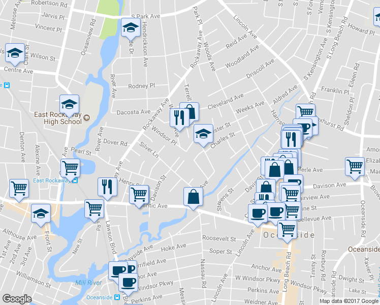 map of restaurants, bars, coffee shops, grocery stores, and more near 429 Windsor Place in Oceanside