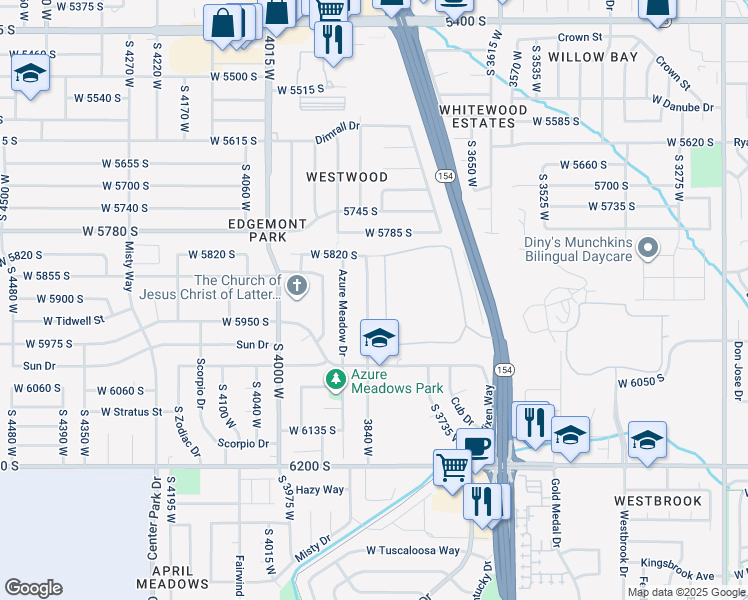 map of restaurants, bars, coffee shops, grocery stores, and more near 5899 3840 West in Salt Lake City
