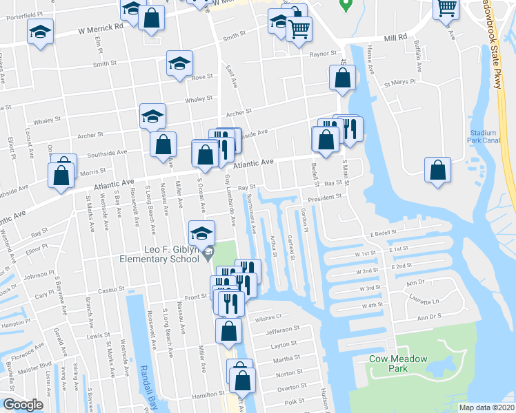 map of restaurants, bars, coffee shops, grocery stores, and more near 122 Cornelius Street in Freeport