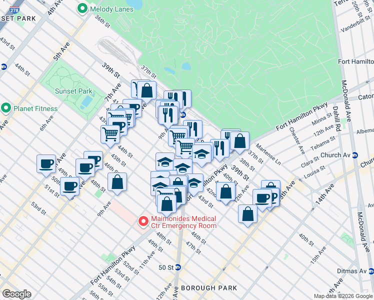 map of restaurants, bars, coffee shops, grocery stores, and more near in Brooklyn