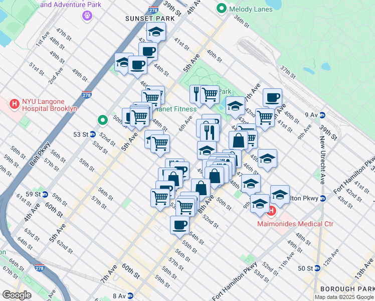 map of restaurants, bars, coffee shops, grocery stores, and more near 658 48th Street in Brooklyn