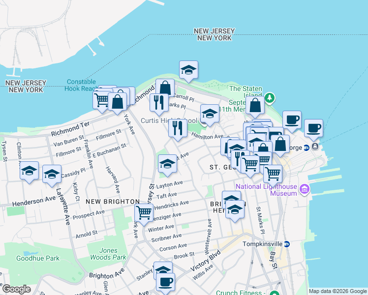 map of restaurants, bars, coffee shops, grocery stores, and more near 37 Crescent Avenue in Staten Island