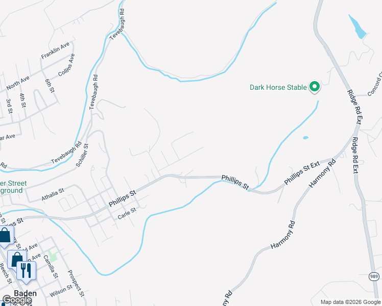 map of restaurants, bars, coffee shops, grocery stores, and more near 1134 Kellinger Drive in Baden