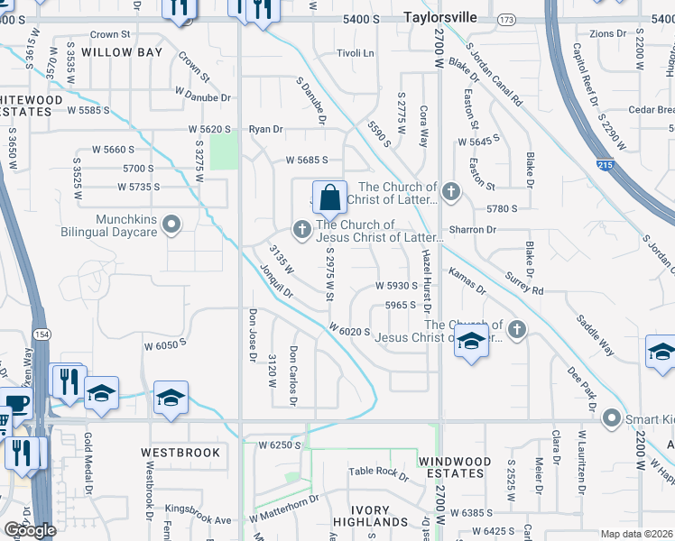 map of restaurants, bars, coffee shops, grocery stores, and more near 5901 South 2975 West Street in Salt Lake City