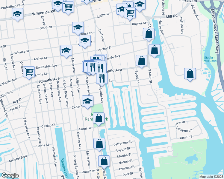 map of restaurants, bars, coffee shops, grocery stores, and more near 122 Cornelius Street in Freeport