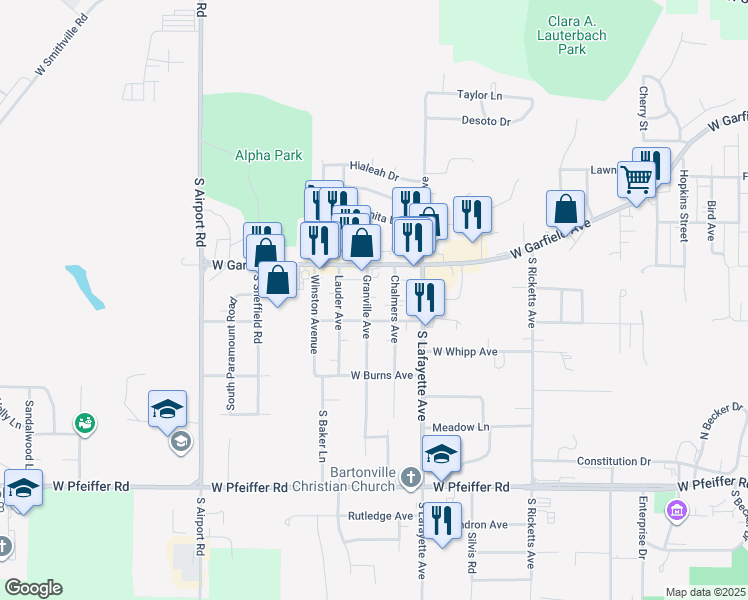 map of restaurants, bars, coffee shops, grocery stores, and more near 3728 Granville Avenue in Bartonville