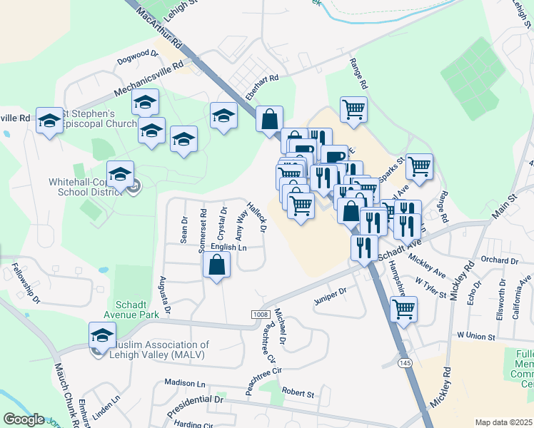 map of restaurants, bars, coffee shops, grocery stores, and more near 2641 Halleck Drive in Lehigh County