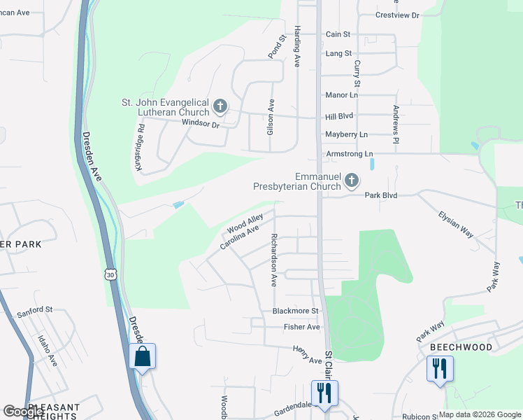 map of restaurants, bars, coffee shops, grocery stores, and more near 2611 Richardson Avenue in East Liverpool