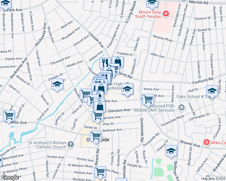 map of restaurants, bars, coffee shops, grocery stores, and more near 35 Homecrest Court in Oceanside