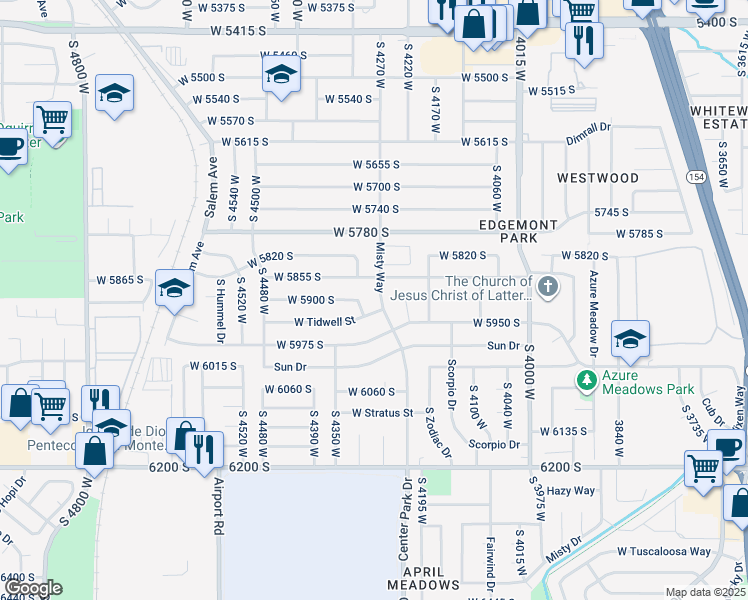 map of restaurants, bars, coffee shops, grocery stores, and more near 5900 Misty Way in Kearns