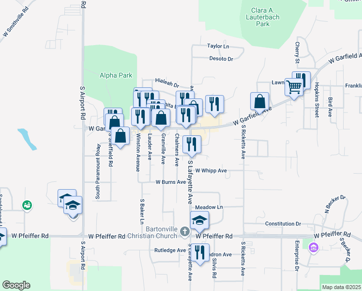 map of restaurants, bars, coffee shops, grocery stores, and more near 3728 Chalmers Avenue in Bartonville
