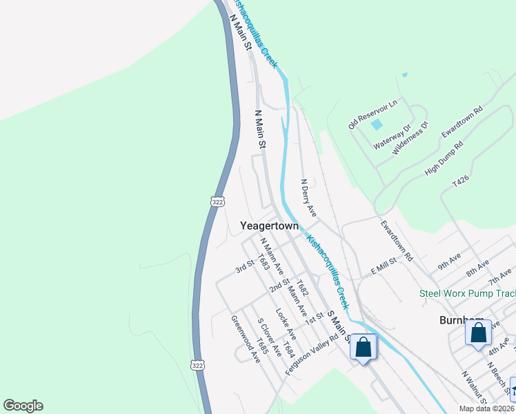 map of restaurants, bars, coffee shops, grocery stores, and more near 200 North Boiling Springs Avenue in Yeagertown