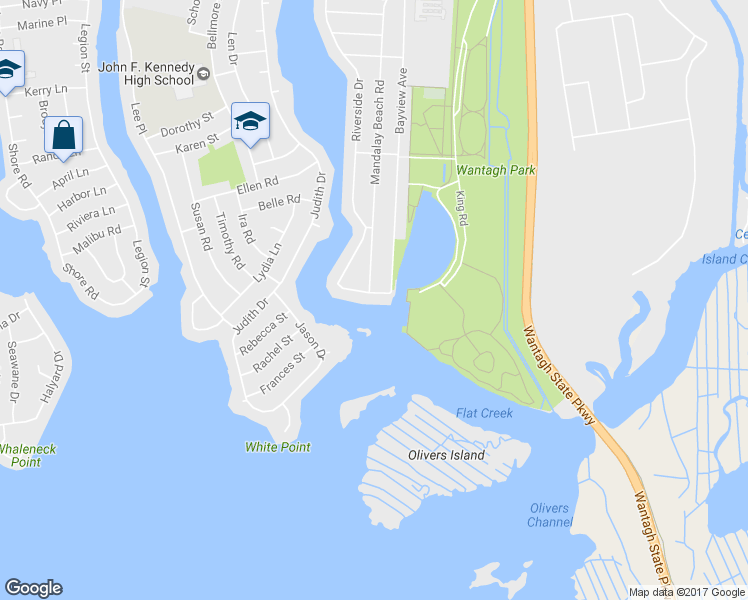 map of restaurants, bars, coffee shops, grocery stores, and more near 3116 Riverside Drive in Wantagh