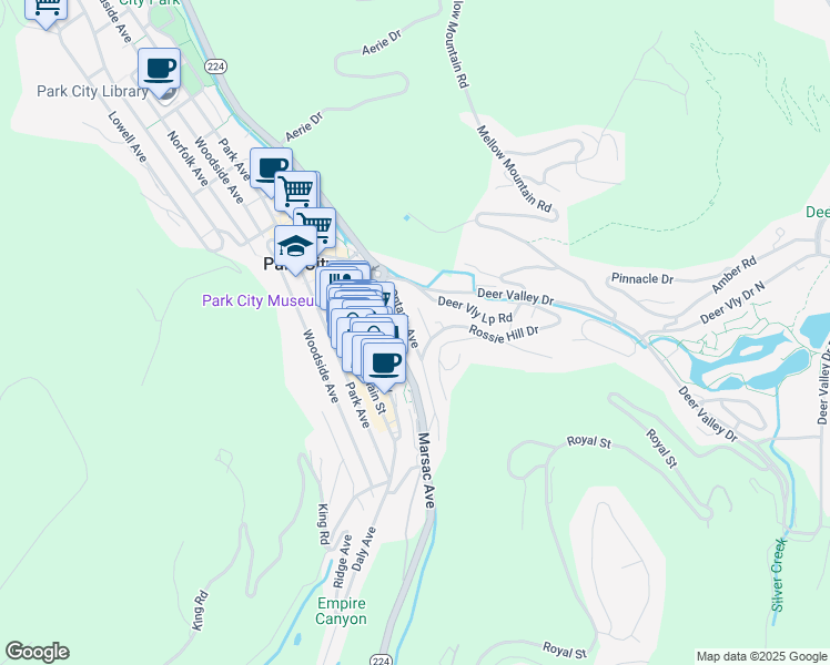 map of restaurants, bars, coffee shops, grocery stores, and more near 416 Ontario Avenue in Park City