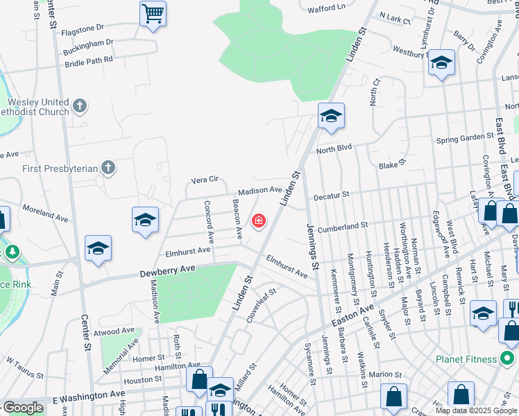 map of restaurants, bars, coffee shops, grocery stores, and more near 2348 Woodcrest Avenue in Bethlehem