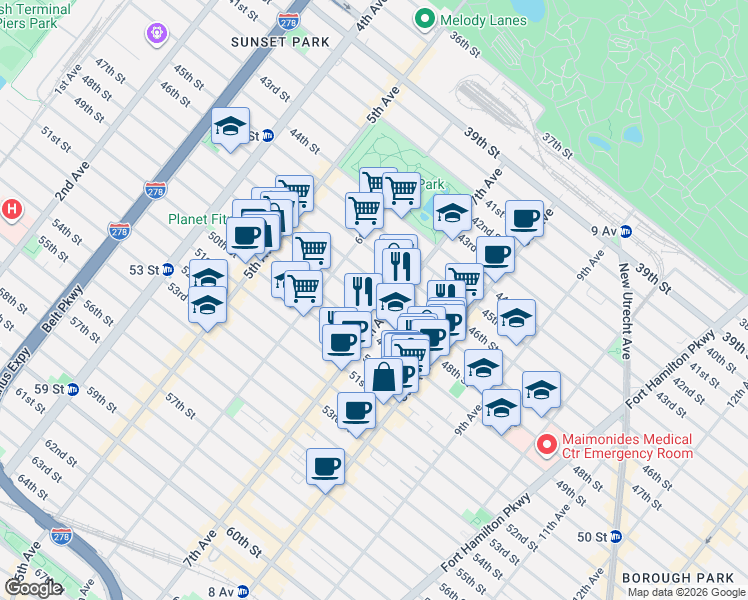 map of restaurants, bars, coffee shops, grocery stores, and more near 658 48th Street in Brooklyn