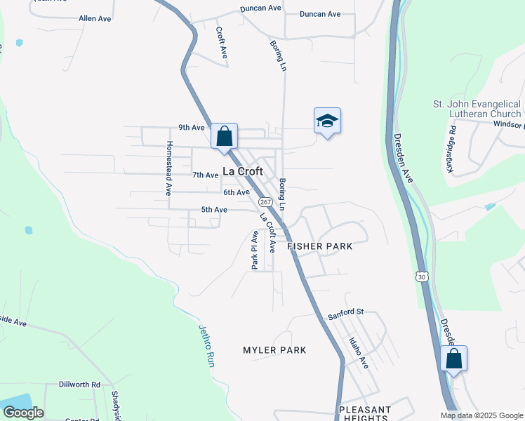 map of restaurants, bars, coffee shops, grocery stores, and more near 2108 La Croft Avenue in East Liverpool