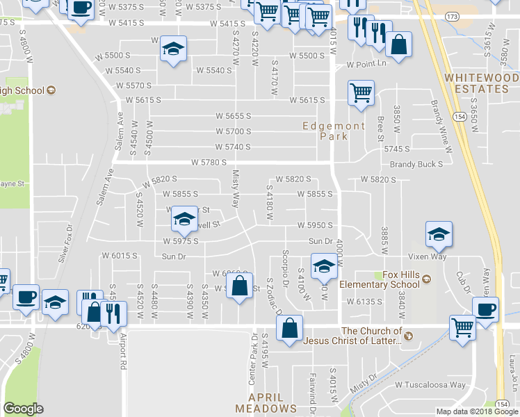 map of restaurants, bars, coffee shops, grocery stores, and more near 5913 South 4215 West in Kearns