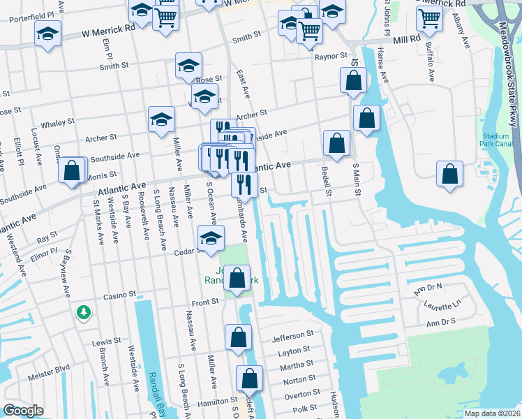 map of restaurants, bars, coffee shops, grocery stores, and more near 122 Cornelius Street in Freeport