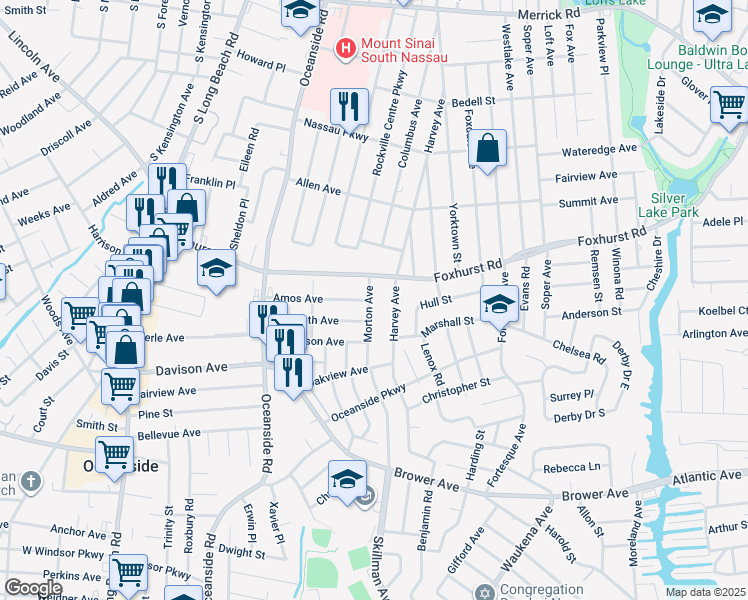 map of restaurants, bars, coffee shops, grocery stores, and more near 2711 Morton Avenue in Oceanside