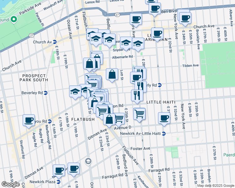 map of restaurants, bars, coffee shops, grocery stores, and more near 2439 Bedford Avenue in Brooklyn