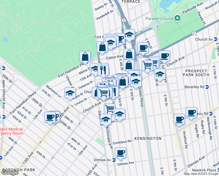 map of restaurants, bars, coffee shops, grocery stores, and more near 312 East 2nd Street in Brooklyn