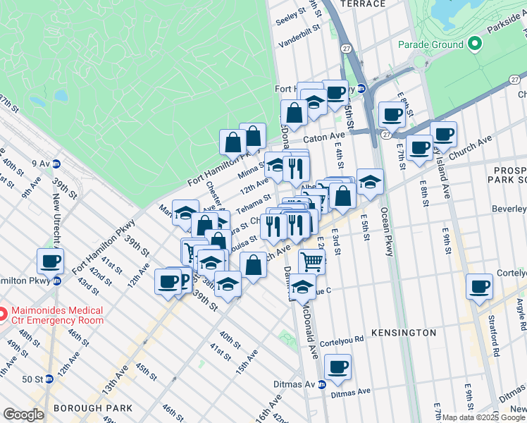 map of restaurants, bars, coffee shops, grocery stores, and more near 28 Clara Street in Brooklyn