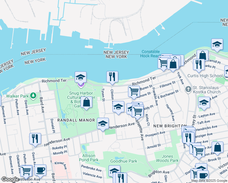 map of restaurants, bars, coffee shops, grocery stores, and more near 20 Clinton Avenue in Staten Island