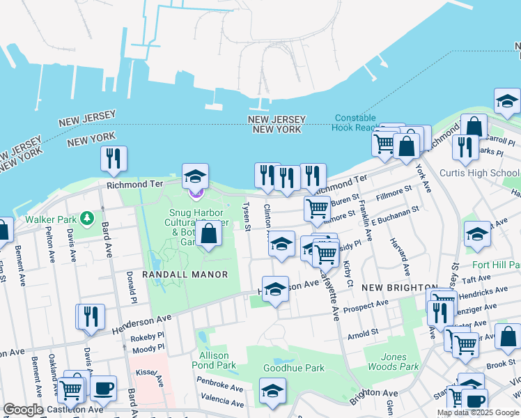 map of restaurants, bars, coffee shops, grocery stores, and more near 20 Clinton Avenue in Staten Island