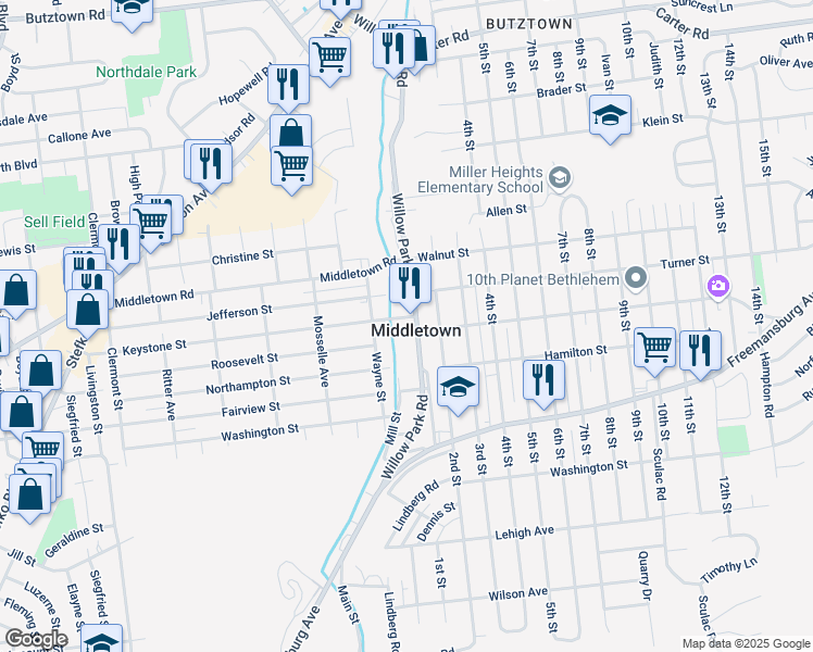 map of restaurants, bars, coffee shops, grocery stores, and more near in Middletown