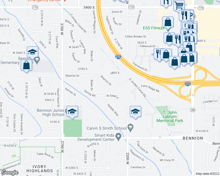 map of restaurants, bars, coffee shops, grocery stores, and more near 2329 Sharron Drive in Salt Lake City
