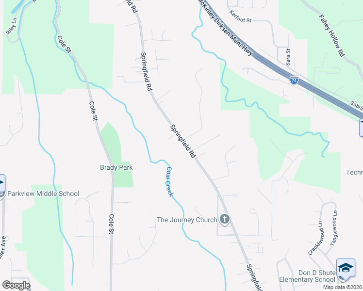 map of restaurants, bars, coffee shops, grocery stores, and more near 1614 Springfield Road in East Peoria