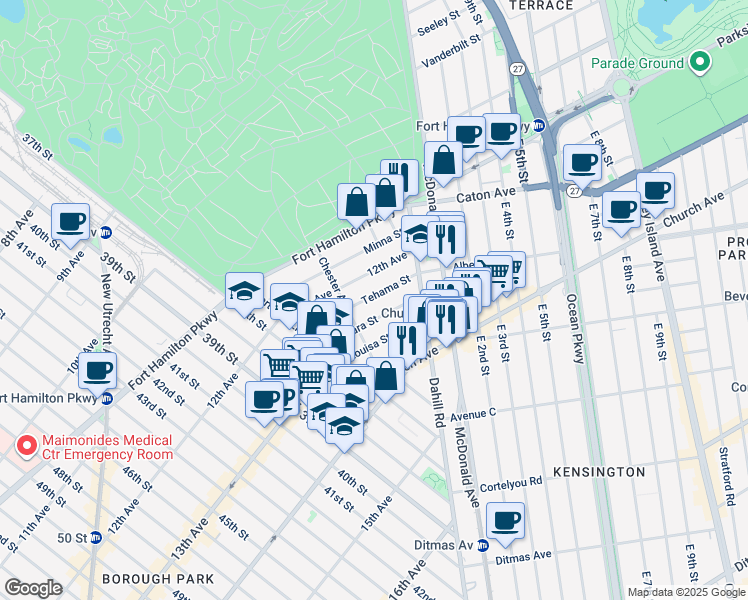 map of restaurants, bars, coffee shops, grocery stores, and more near 71 Tehama Street in Brooklyn