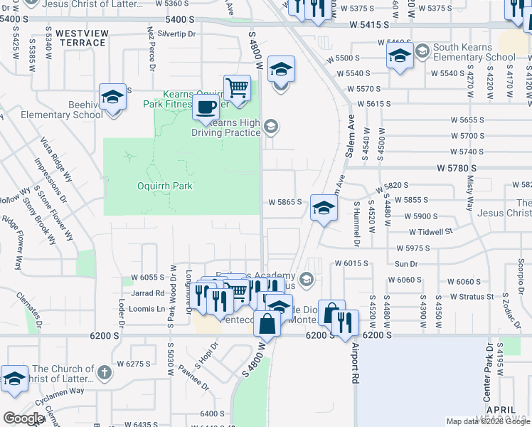 map of restaurants, bars, coffee shops, grocery stores, and more near 4778 West 5905 South in Kearns