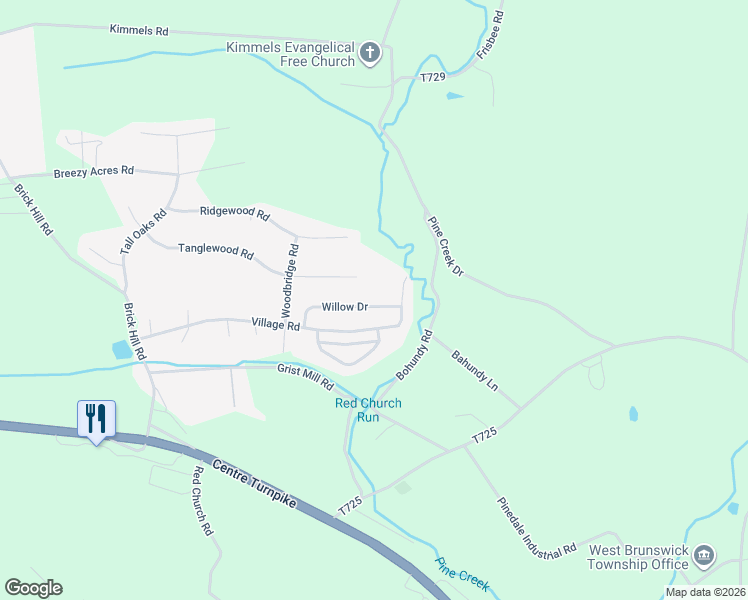 map of restaurants, bars, coffee shops, grocery stores, and more near 1115 Willow Drive in Orwigsburg